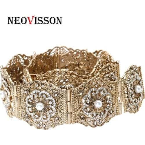NEOVISSON Algeria Caftan Pearl Belt For Women Wedding Dress Jewelry Metal Chain