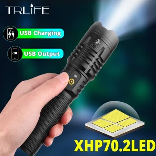 High Brightness XHP70.2 LED Flashlight Rechargeable Power Torch USB Zoom Lantern XHP50 Hunting Lamp Self Defense Use 26650 18650