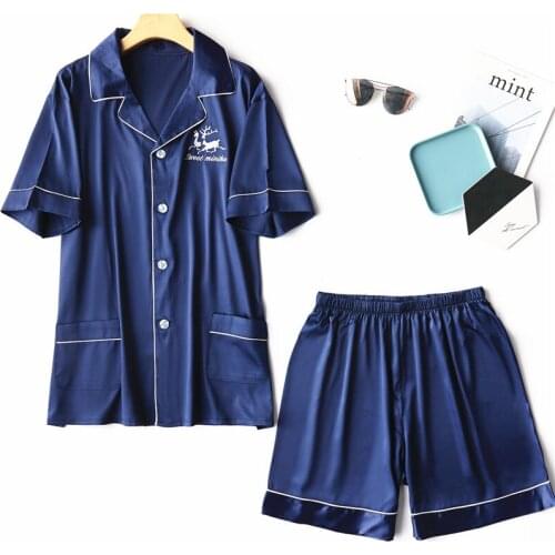 Loose Men 2PCS Silky Satin Pajamas Suit Sleepwear Intimate Lingerie Casual Nightwear Nightgown Silky Kimono Robe Homewear