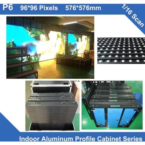 TEEHO 6pcs/lot P6 indoor full color led display aluminum profile cabinet 576mm*576mm slim rental 16s panel billboard led screen