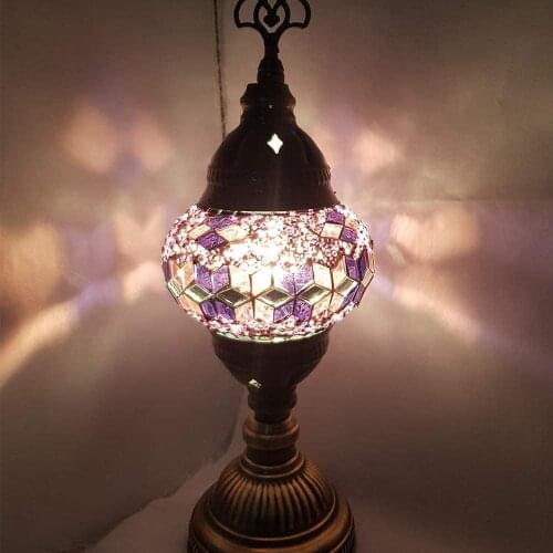 Turkish Moroccan Table Bedside Tiffany Nightstand Crystal Stained Glass Lamp for Bedroom Living Room - Small Vintage Mosaic Deco