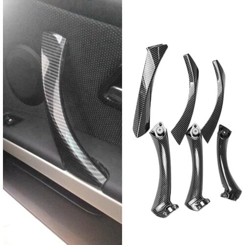6Pcs Carbon Fiber Car Inner Door Handle Trim Pull Grab Panel Handle Replacement For-BMW E90 E91 3 Series 2004-2012