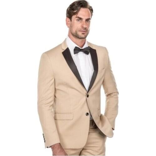 High Quality Two Buttons Beige Groom Tuxedos Notch Lapel Groomsmen Men Blazers Suits (Jacket+Pants+Tie) NO:471