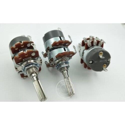 [YK] Volume potentiometer double dual with tap and switch, 8 foot shaft + thread 32MM, Shaft diameter 6MM, AC110V 6A A500K A1M