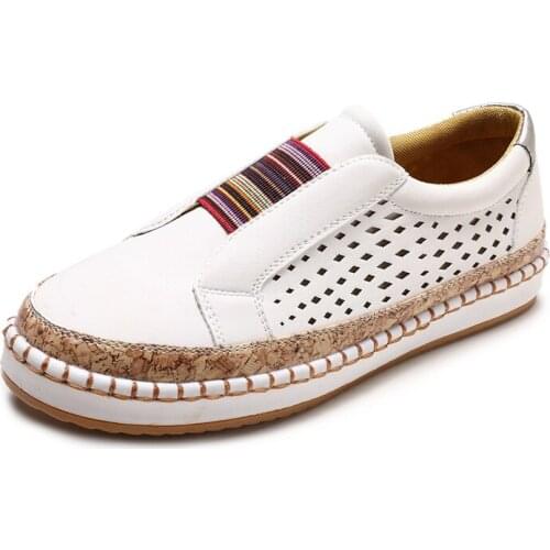 Retro Womens Casual Shoes Fashion Hollow-Out Breathable Slip-on Shoes Big Size Women Flat Sneakers Female Soft Summer Shoes