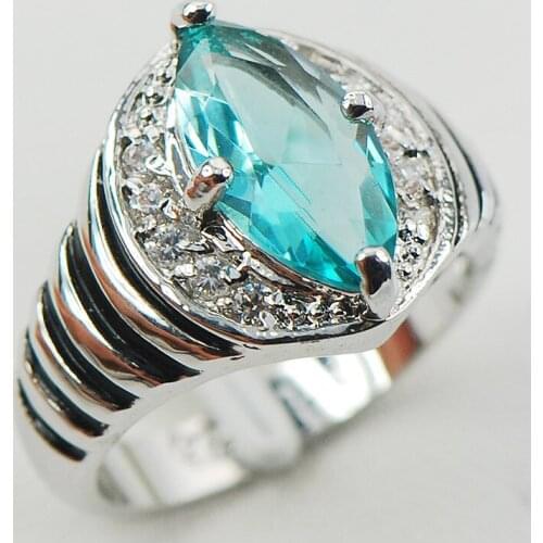 Blue Crystal Zircon White Crystal Zircon Women 925 Sterling Silver Ring F952 Size 6 7 8 9 10