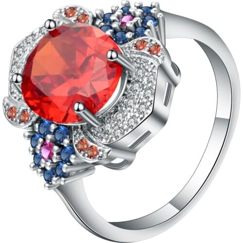 Personality Cubic Zirconia Big Flower Rings Jewelry White Gold Filled New CZ Plant Wedding Bands Ring For Women Anniversary Gift