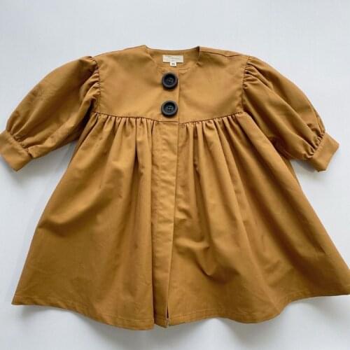 2021 Autumn New Baby Girl Trench Dresses Solid Color Toddler Girls Casual Button Dress Loose Princess Kids Clothes Retro Outwear