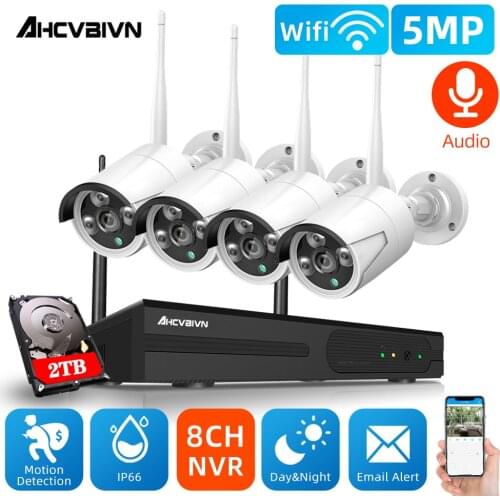 8CH 5MP WiFi NVR 4PCS 5.0MP IR Night Vison Outdoor Day&Night CCTV Wireless IP Camera Home Security Camera Surveillance Kit P2P