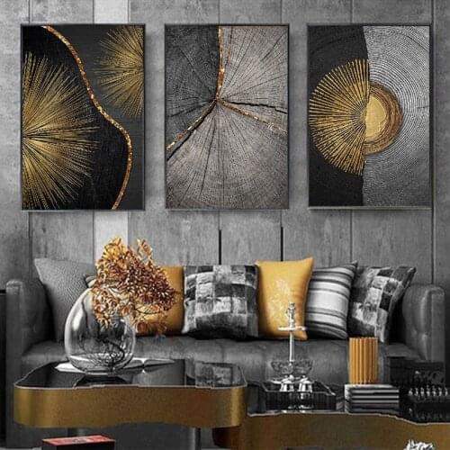 Abstract Orange Canvas Print Painting Gold foil geometric color Poster Wall Art Pictures on Canvas Living Room Office Decor