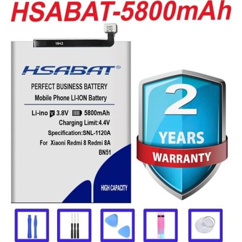 HSABAT Top Brand 100% New 5800mAh BN51 Battery for Xiaoni Redmi 8 Redmi 8A Redmi8 Redmi8A in stock