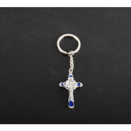 Religious Jewelry Accessories Metal Red Enamel Cross Key Chains Enamel Red Cross Medal Keychain Christian religious jewelry gift