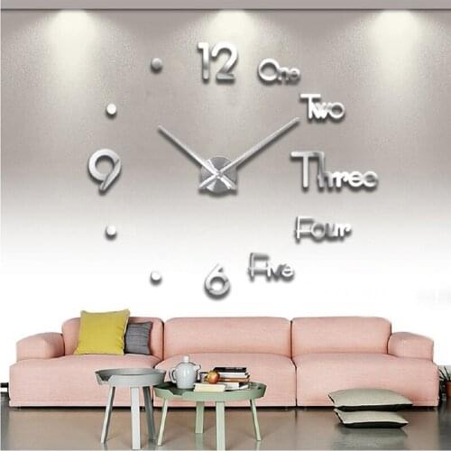 Large Wall Clock 3D DIY Decorative Kitchen Clocks Acrylic Mirror Stickers Quartz Needle Watch Horloge Home Decor reloj de pared