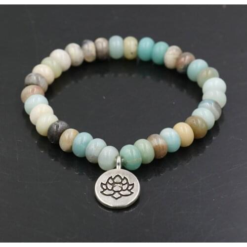 Minimalism Style 5*8mm Beads Bracelet Men Natural Stone Amazonite Lotus Buddha Bracelet For Women Lucky Couples Chakra Jewelry