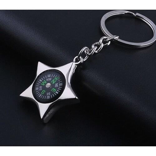 Pentagram Compass Keychain Personality Multifunction Star Key Chains Silver Plated Key Cover Ring Bag Hanging Pendant Decoration