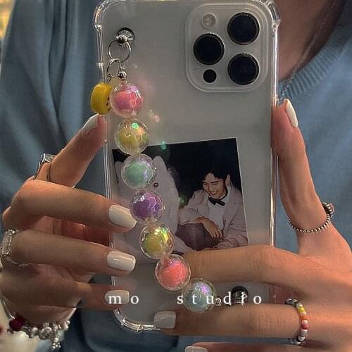 Colorful bead Smiley Chain Wrist Bracelet Phone Case For iPhone 12 11 Pro Max X XS XR 6 7 8 Plus SE Bumper Cover For iPhone 11