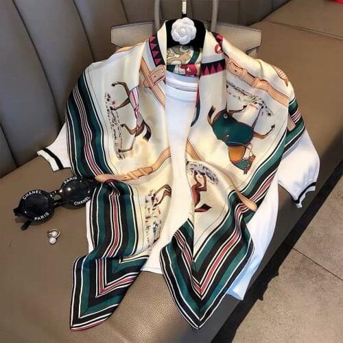 90cm * 90cm Design Scarf Lady Shawl Printed Silk Felt Headscarf Scarf Lady Headscarf Square Scarf Lady Wrap Scarf 2021