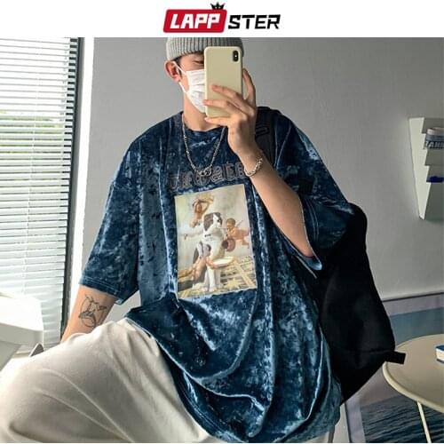LAPPSTER Men Harajuku Cartoon Graphic T-shirts 2021 Summer Mens Japanese Streetwear Causal Tshirts Male Vintage Oversized Tees
