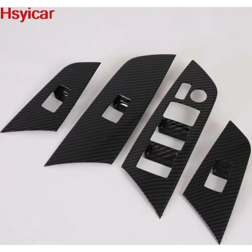 Hsyicar For Toyota Prius 2019 2020 Door Armrest Window Lifter Glass Switch Button Panel Cover Trim Accessories ABS Carbon Fiber