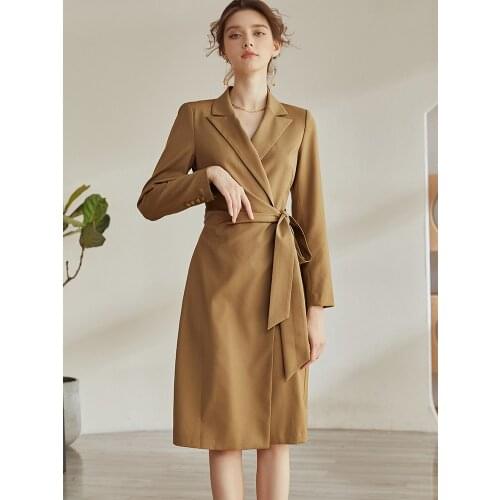 Intellectual professional suit dress 2021 autumn new style temperament coffee slim fit lace up skirt
