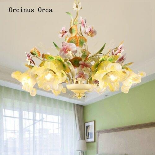 Handicraft iron art garden flower and grass chandelier living room Girl Bedroom romantic beautiful butterfly orchid Chandelier