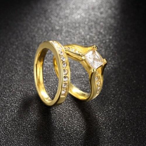 Classic 2 Pcs/Set Wedding Rings Couple Luxury Cubic Zirconia Rings Set Vintage Engagement Bands Love Godly Jewels