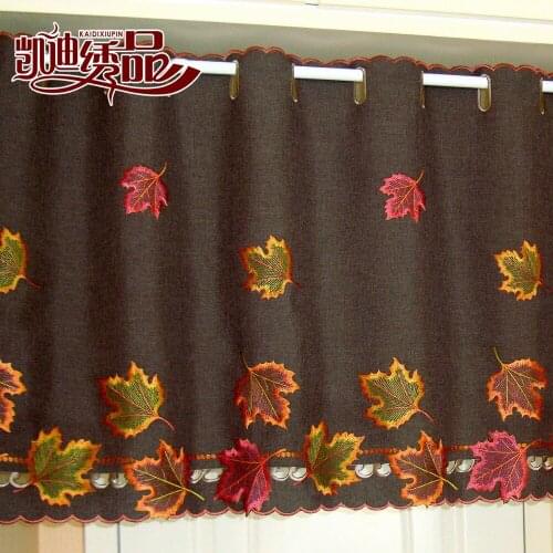 Maple leaves embroidered Half Curtain Window Light Shading Curtain for Kitchen Cabinet Door Cloth Curtain Partition Garden