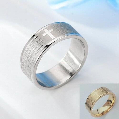 Titanium Stainless Steel Cross Ring Russian Orthodox Bible Bible Lords Prayer Ring Ladies Men Christian Jewelry Gifts