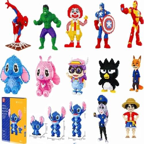26styles Disney Stitch Spiderman Blocks Blocks Building Toys Cartoon Anime Characters Teaching Childrens Toy Legoeing Bricks