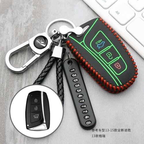 Leather Car key cases For Hyundai IX45 Santa Fe (DM) 2013 2014 2015 2016 3 buttons Key Shell key cover