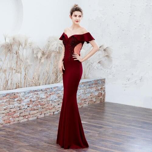 Red Waist Mesh Slash Neck Ruffles Party Dress Floral Beading Off Shoulder Short Sleeve Mermaid Dresses Robe Porm Formal Dress