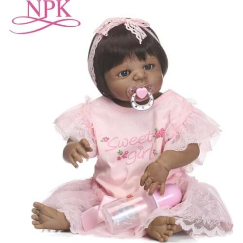 NPK56CM Full silicone simulation newborn baby girl with black skin bebe boneca silicone reborn baby dolls Afrincan American doll