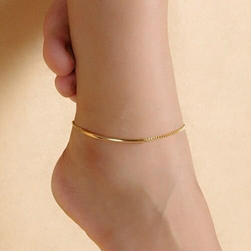 Hot! Women Golden Tone Elbow Pipe Chain Anklet Bracelet Barefoot Sandal Foot Jewelry