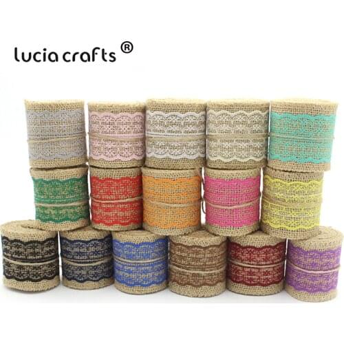 Lucia crafts 2y 6cm Jute Burlap Ribbon With Lace For Wedding Decoration Party Cake Packing Supplies DIY Accessories V0601