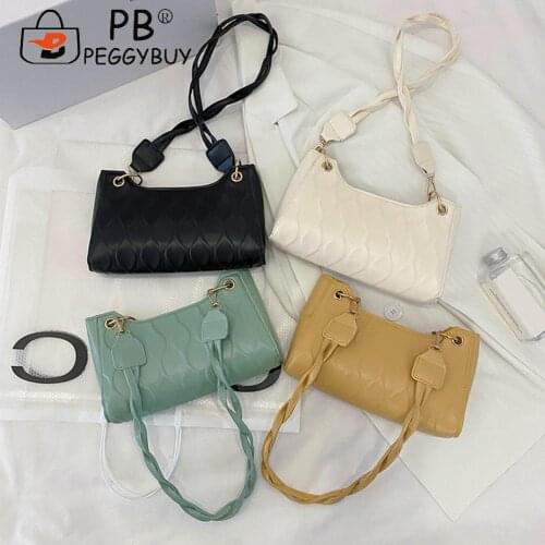 Fashion Women Wave Embossed Small Shoulder Bag Casual PU Leather Crossbody Bags Ladies Solid Color Handbags Streetwear