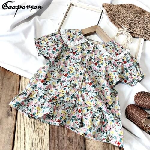 Gooporson Fashion Summer Flower Girls Blouses Lace Collar Little Girls Costume Cute Korean Toddler Children Clothes Kids Shirt
