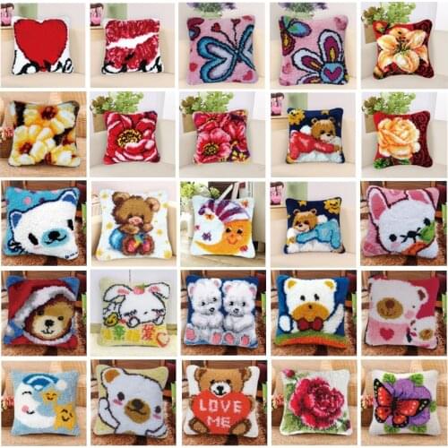 Cartoon Latch Hook Rug Kits Cushion Latch Hook Pillow Mat DIY Craft Bear Butterfly Cross Stitch Needlework Crocheting Embroidery