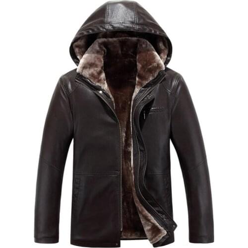 Mens winter middle-aged coat with hooded fur collar plush padded warm jacket M-4XL 2021