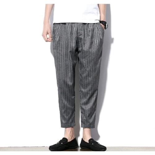 Mens Spring Fashion High Quality Cotton Stripe Suit Trousers Men Suit Pants Male Business Casual Loose Fit Pencil Pants
