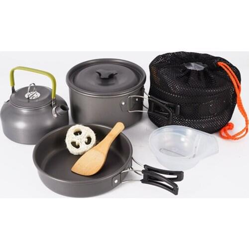 Outdoor pot set for 3~4 people camping portable kettle set mountaineering picnic self-driving picnic barbecue non-stick cookware