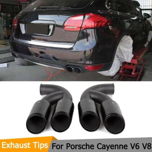 Car Tail Muffler Pipe End Exhaust Tips for Porsche Cayenne V6 V8 2011-2014 Exhaust Tips Black Stainless Steel
