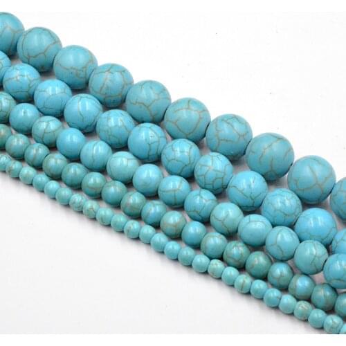 Natural Light Blue Synthesis Turquoises Stone Round Beads Loose Beads Wholesale for Jewelry Making DIY Free Shipping 4-12mm
