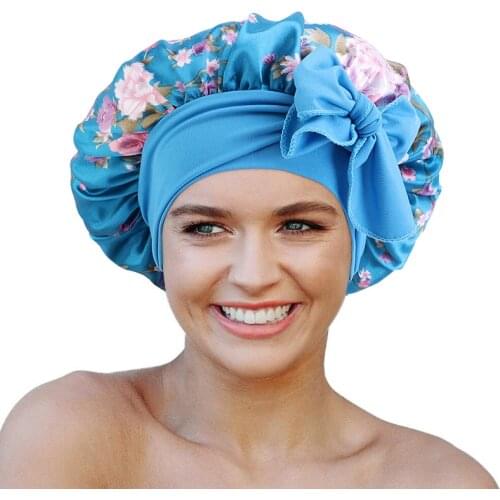 New Flower Print Satin Bonnet Elastic Band With Binding Method Hat For Women Soft Headcover Night Sleep Hat Hair Care Cap