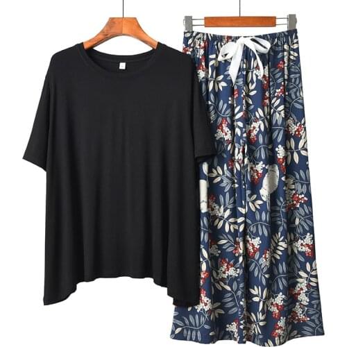 2021 Summer Casual Flower Printed Cotton Pajama Sets for Women Short Sleeve Long Pants Sleepwear Female Loose Pyjamas Homewear