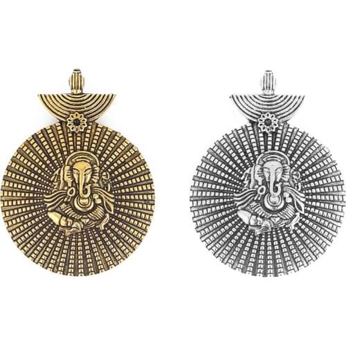 2pcs Charms Ganesha Elephant God Disc Pendant For Necklace Jewelry Making Findings 65x49mm