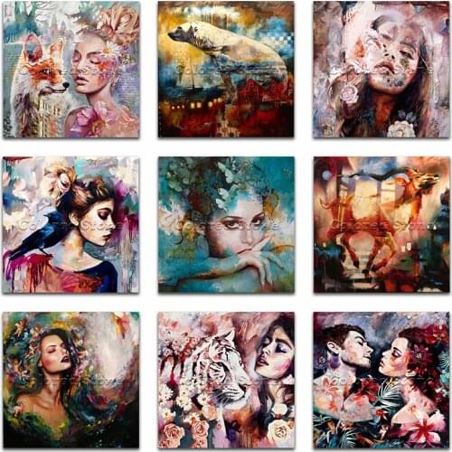 5D Full Square Diamond painting embroidery Cross stitch Beautiful beauty lady Fox bear flower tiger 3D Drill Drawing mosaic 552
