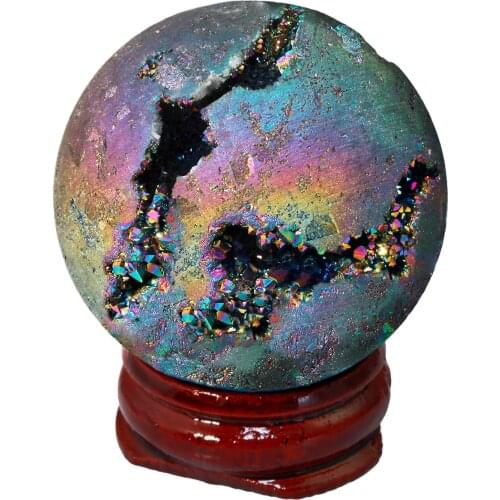 Rainbow Titanium Coated Druzy Geode Sphere Ball,Crystal Quartz Agate Ball,Healing Sculpture Figurine for Easter Day