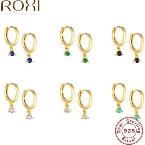 ROXI luxury colour zircon hoop Earring For Woman 925 Sterling Silver Versatile Jewellery puncture Small Earrings Fine Jewelry
