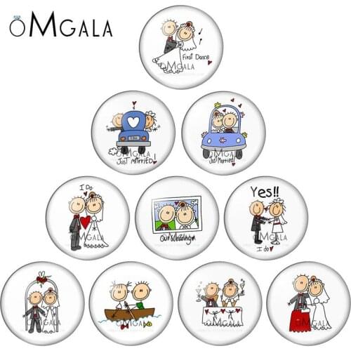 Cartoon Cute Lover We are get married Drawings 12mm/16mm/18mm/25mm Round photo glass cabochon demo flat back Making findings