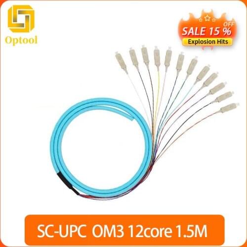 SC OM3 12core 1.5M Fanout Fiber Optic Pigtail Multimode 12Colored 1.5M Optical Fiber Pigtail,SC/UPC Bunchy Pigtail